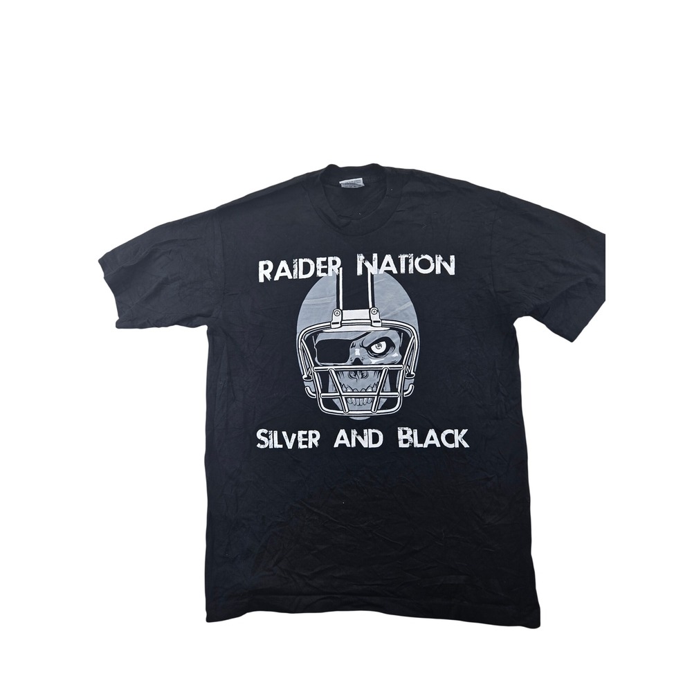 Pro Athletic T-Shirt Men L Black Raider Nation Silver and Black Skull Graphic